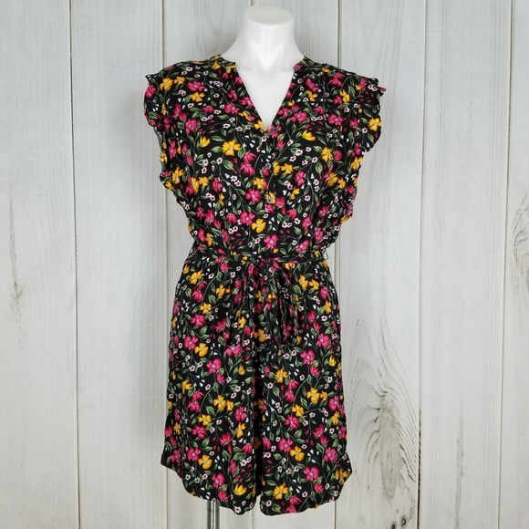 Old Navy Dresses & Skirts - Old Navy Black Floral Tie Front Dress Size Medium